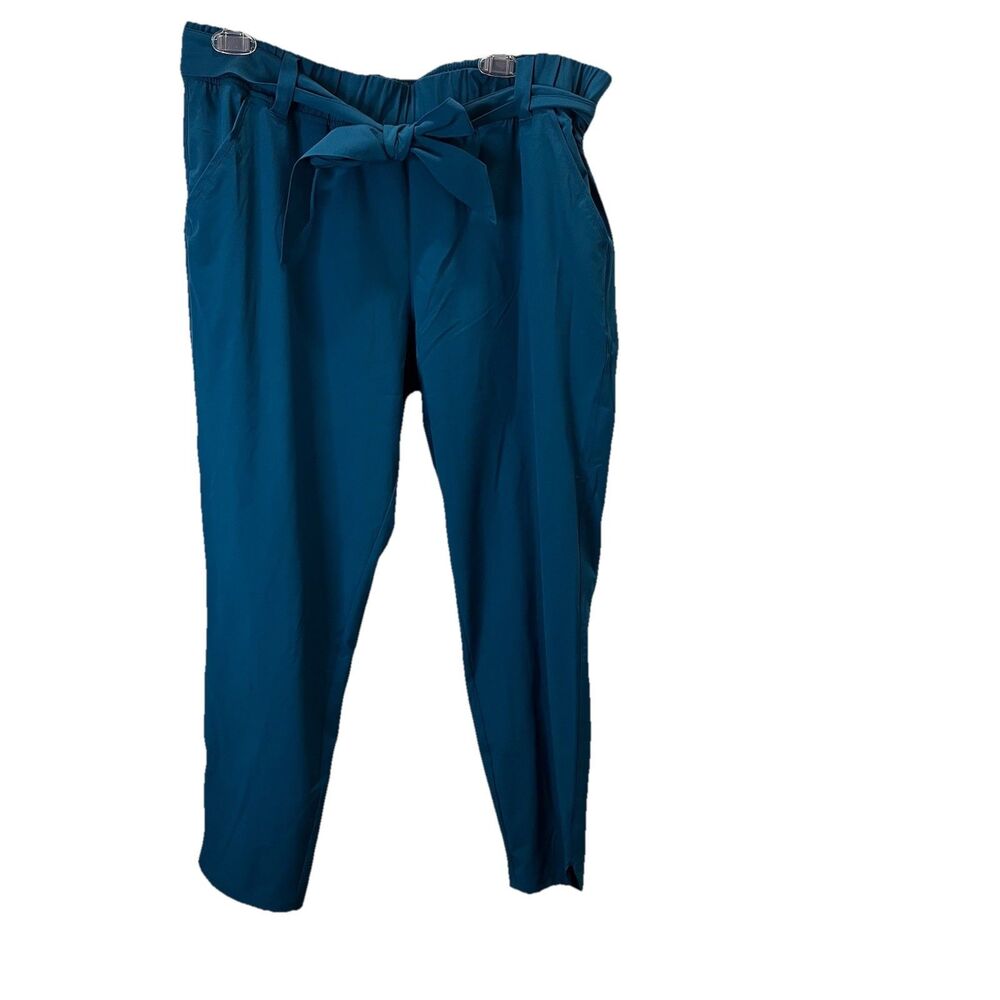 Calia Self-Belt Every Day Ankle Pants Womens Size L Teal Blue High Rise